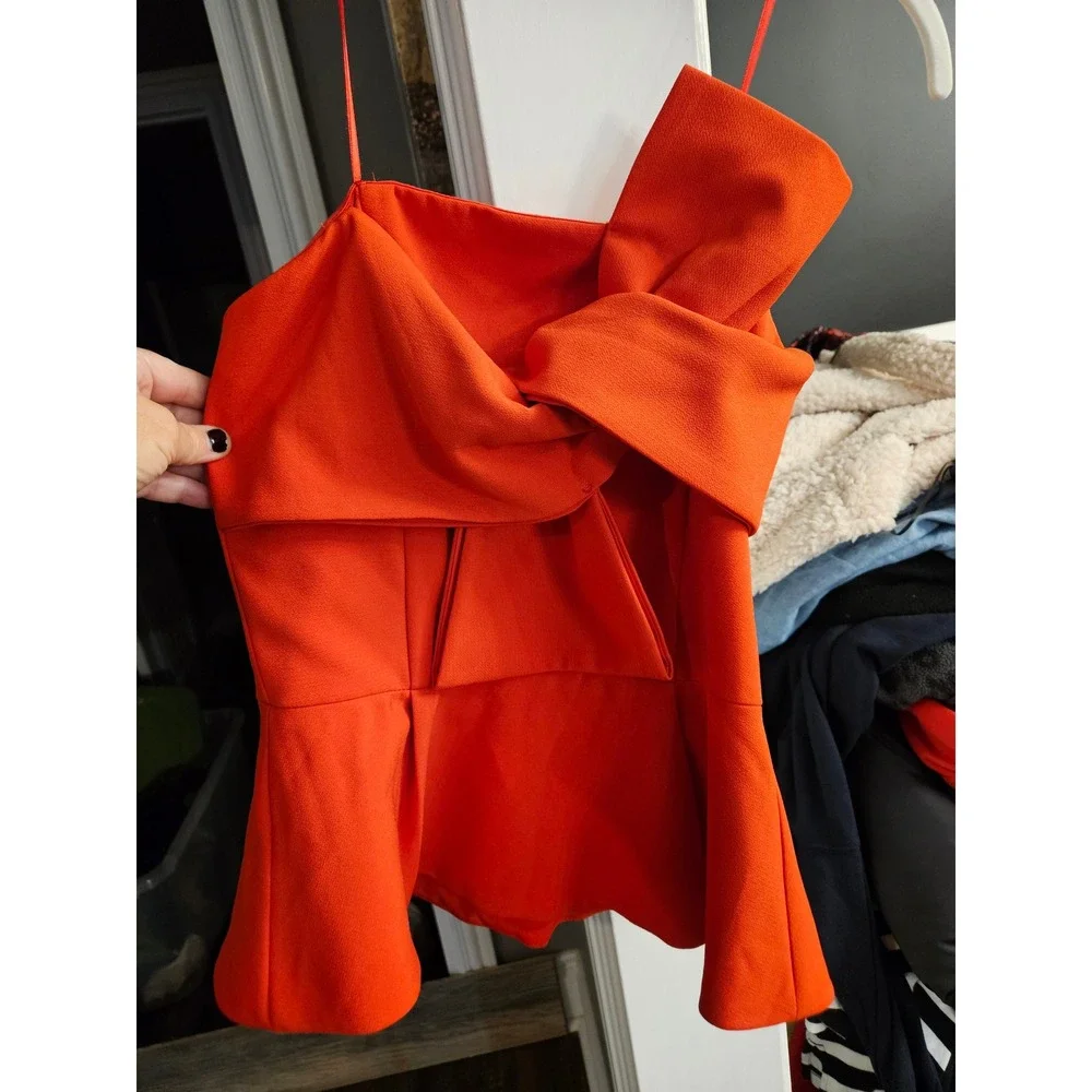 NWT! Adelyn Rae Red One Shoulder Bow Peplum Corset Top XS/Anthropologie Brand - Picture 2 of 5